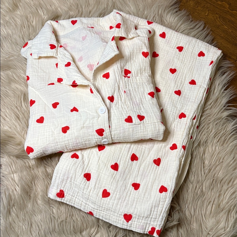 Heart Print Muslin 100 percent cotton PJ Set